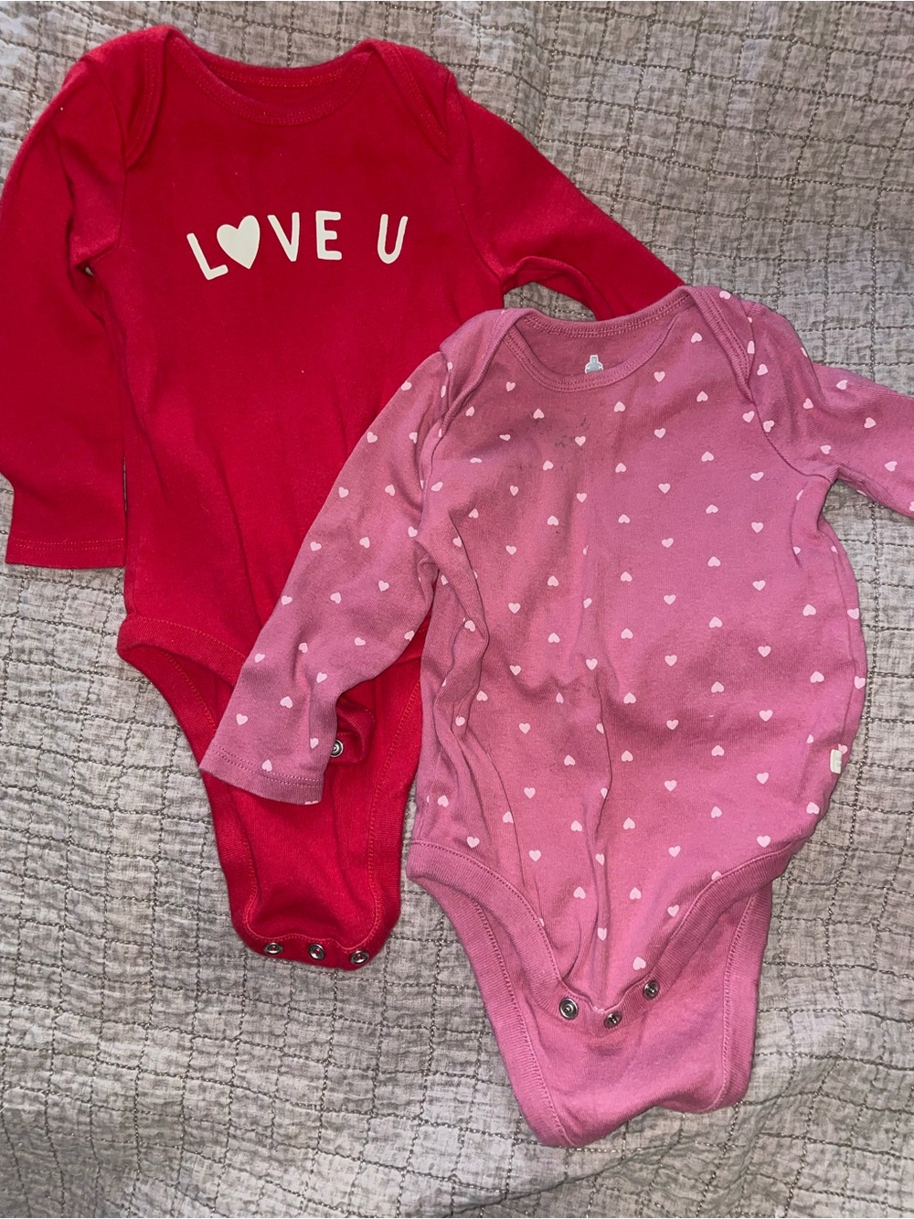 GAP Red & Pink Long-Sleeve One-Piece Bodysuits